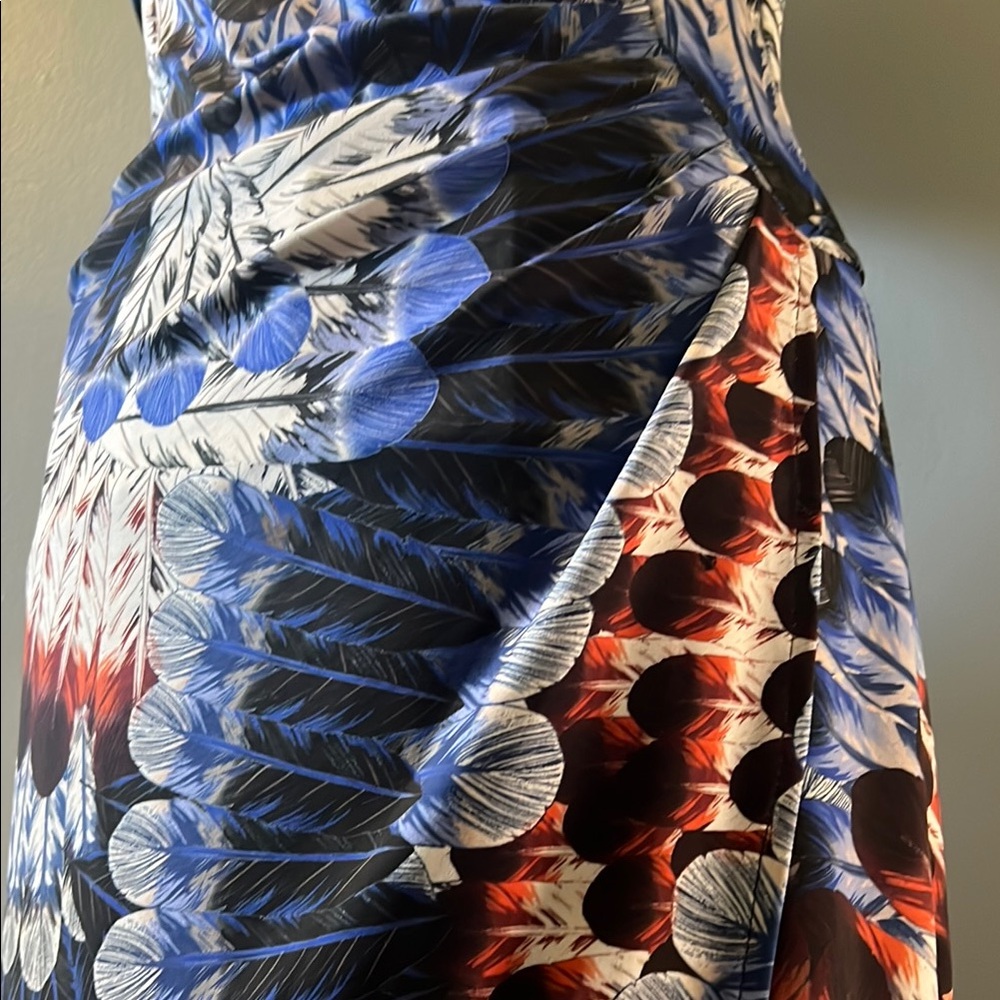 Presley Skye Blue and White Feather Ruched Summer Dress X Small - Picture 7 of 15